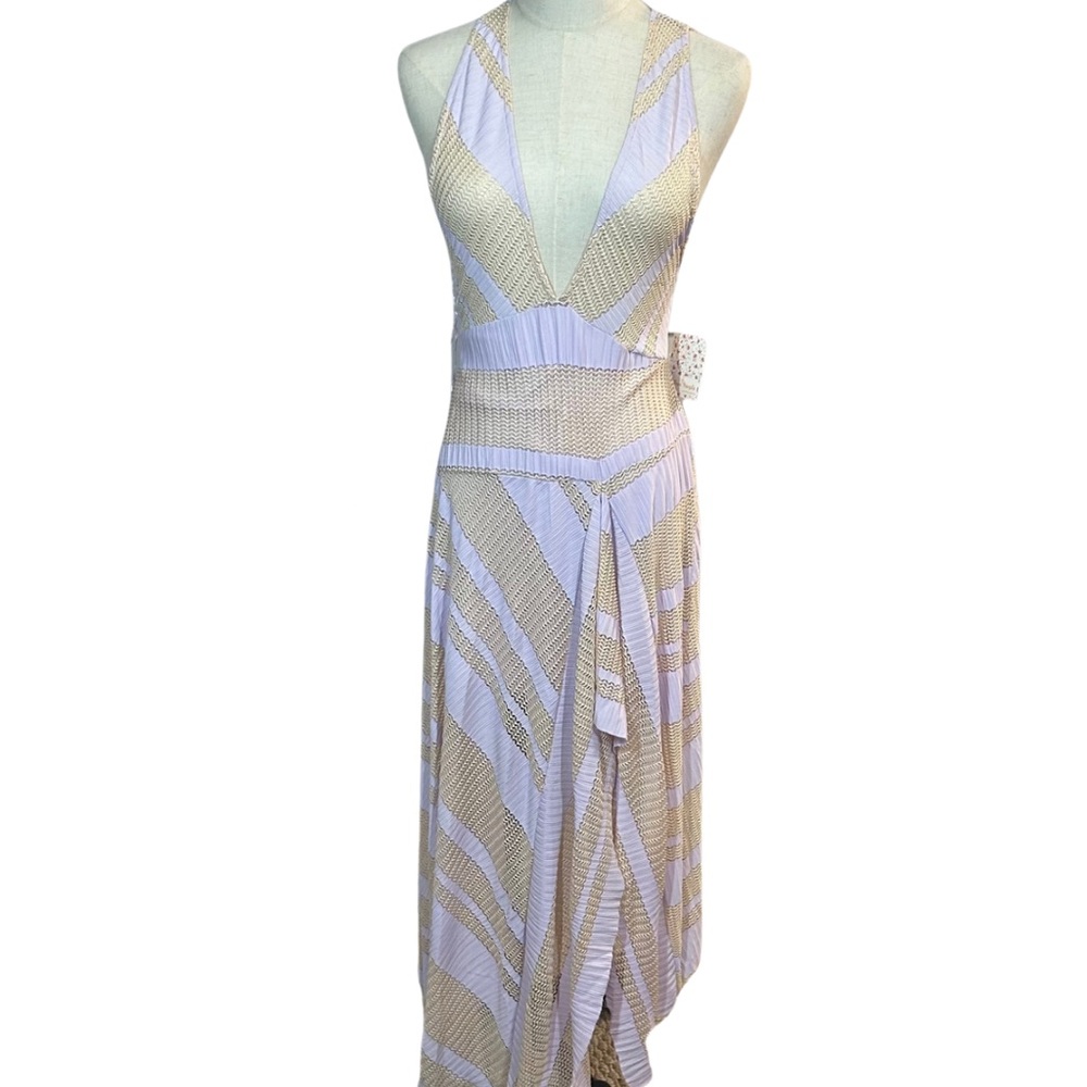 NWT Free People Adrien Lavender Striped Midi Dress Pink Combo Sz XS beach Boho